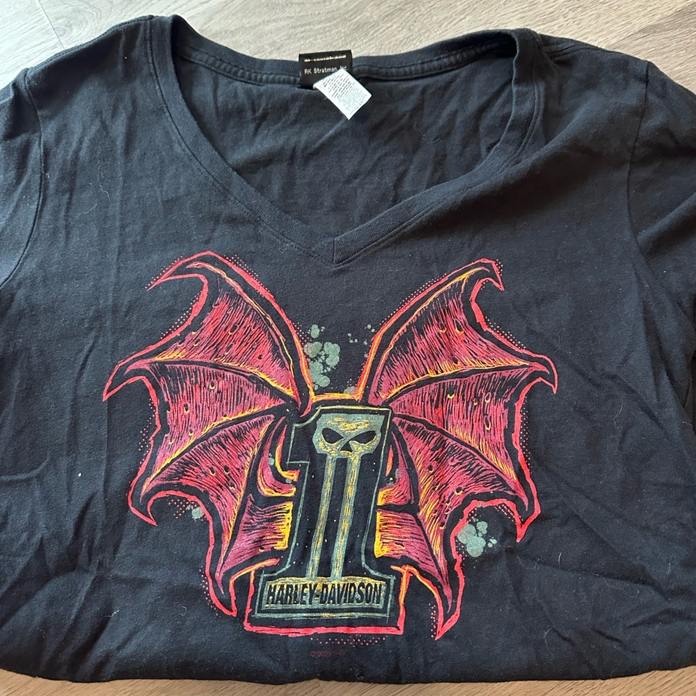 Harley-Davidson Black Tee with Red and Orange Winged Design